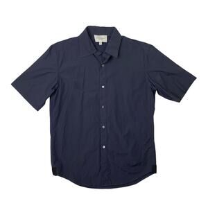 Public School NY Shirt Mens M Medium Navy Button Up Short Sleeve Cotton Blend